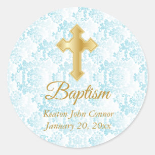 Adesivo Batismo personalizado em azul, branco e Dourado