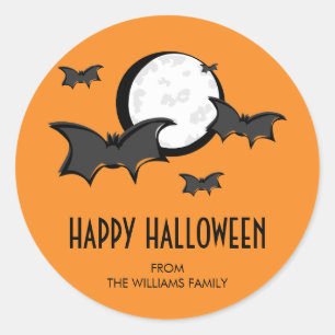 Adesivo Bats and Moon Halloween Round Sticker Orange