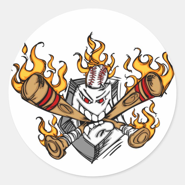 Adesivo Bats de Beisebol Flaming Cartoon Face Stickers (Frente)