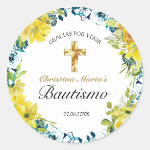 Adesivo Bautismo de Niña Bonita Cruz Floral Amarillo