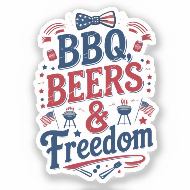 Adesivo BBQ, Beers & Freedom – Retro 4th of July Vibes (Frente)