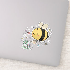 Adesivo Be The Buzz | Cute Honeybee Watering Wildflowers 