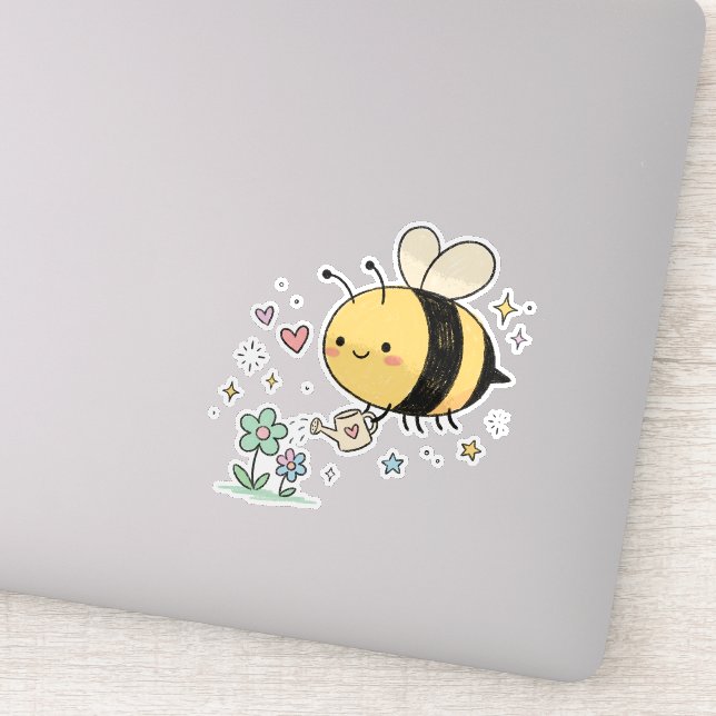 Adesivo Be The Buzz | Cute Honeybee Watering Wildflowers  (Detalhe)
