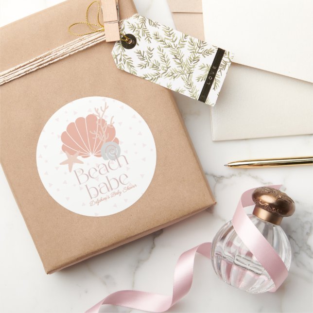 Adesivo Beach Babe Seashell Pink Girl Baby Shower (Presentear)