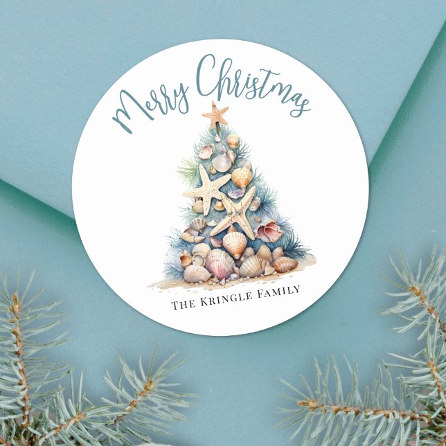 Adesivo Beach Christmas (Beach Christmas Classic Round Sticker)