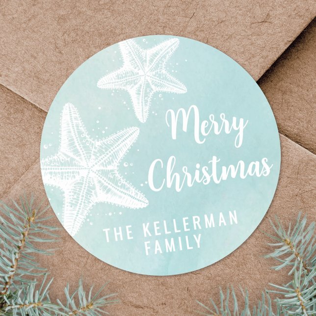 Adesivo Beach Christmas (Starfish Beach Christmas Classic Round Sticker)