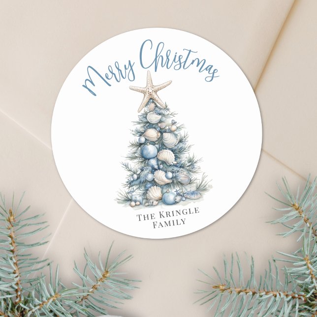 Adesivo Beach Merry Christmas (Beach Merry Christmas Classic Round Sticker)