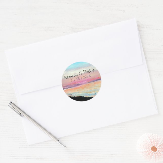 Adesivo Beach Sunset Pastel Weding Save The Date (Envelope)