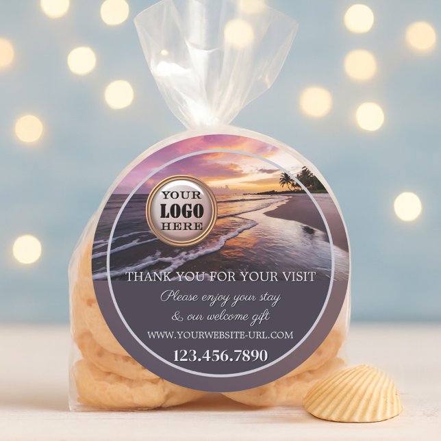 Adesivo Beach Sunset Thank You (Sticker featuring a tropical beach at sunset. With your custom logo (optional))