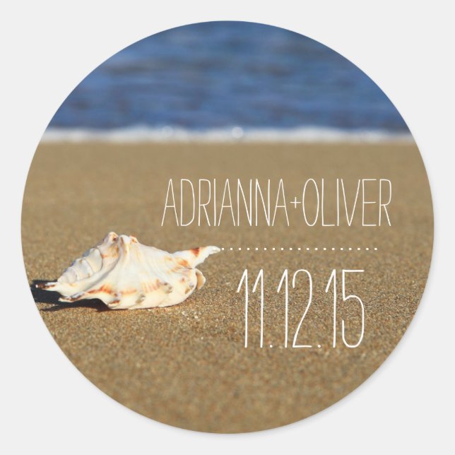Adesivo Beach Waves Seashell | Areia | Favor de Casamento (Frente)