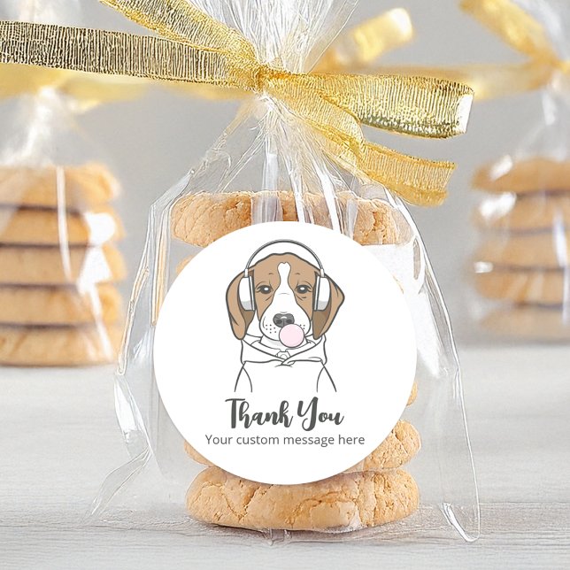 Adesivo Beagle com Bubblegum Engraçado Cachorro Obrigado (Criador carregado)