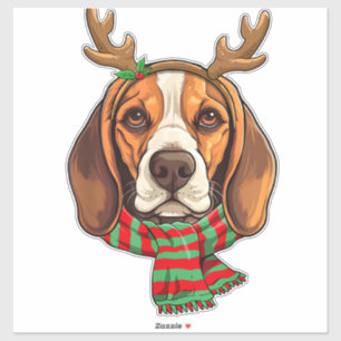 Adesivo Beagle Dog Christmas Reindeer Santa Hat Engraçado 