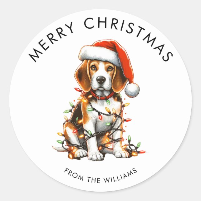 Adesivo Beagle Dog Wrapped In Christmas Light  (Frente)