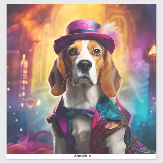 Adesivo Beagle em fantasia vibrante (Folha)