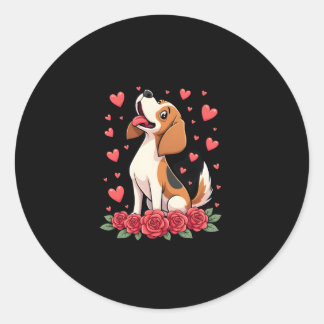 Adesivo Beagle Fofo com Corações de Rosas Vermelhas Floral