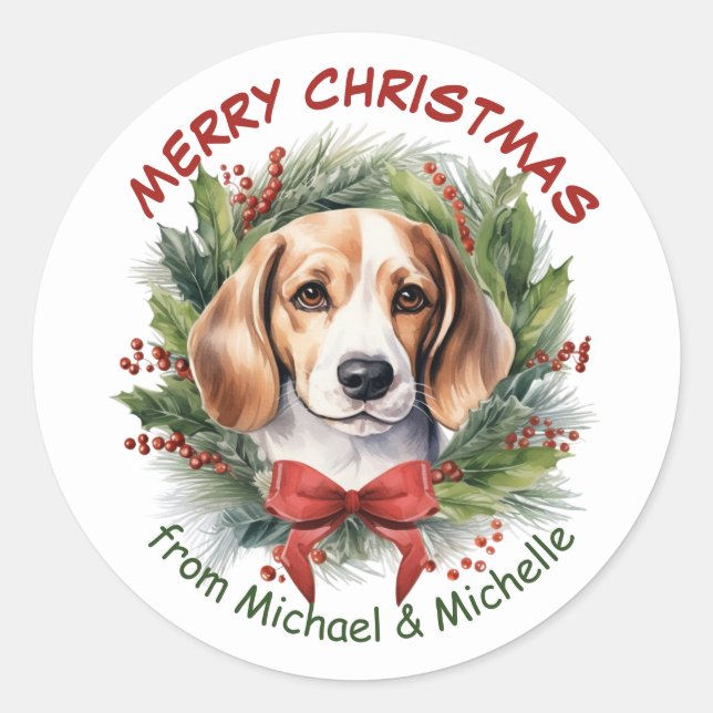 Adesivo Beagle Hound Christmas Arco Wreath (Frente)