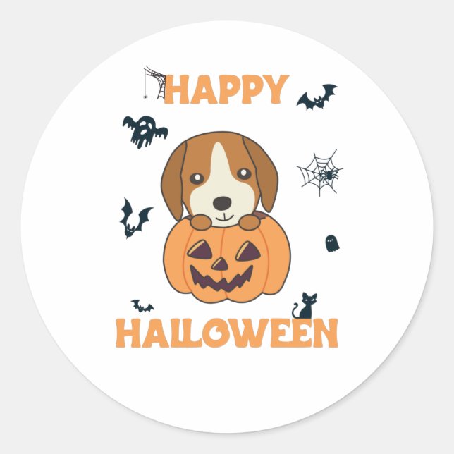 Adesivo Beagle In Pumpkin Sweet Dogs Happy Halloween (Frente)