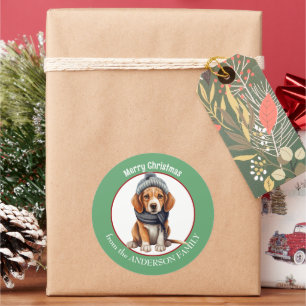 Adesivo Beagle Puppy no inverno Scarf e no Natal