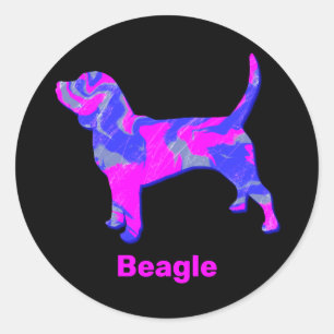 Adesivo Beagle Silhouette Rosa Quente e Azul