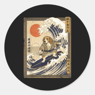 Adesivo Beagle surf japonês onda kanagawa engraçado samura