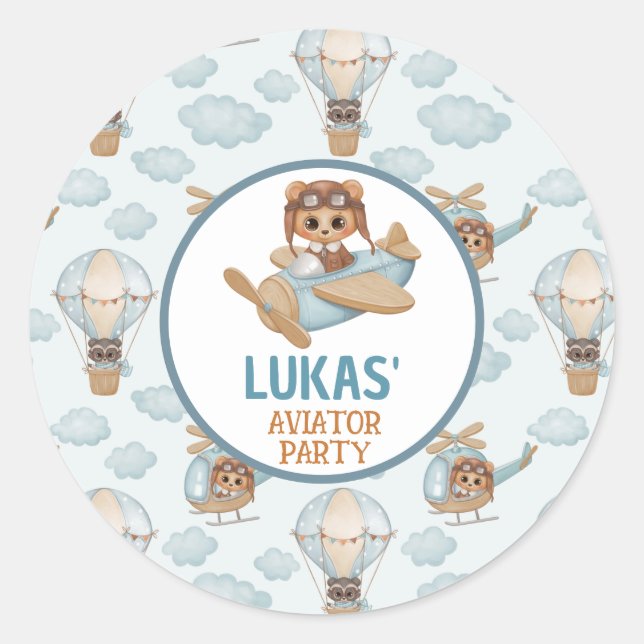 Adesivo Bear Bear Pastel Blue Birday Clas do Partido Aviad (Frente)