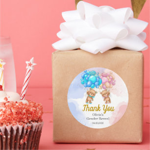 Adesivo Bear Gênero Revela Rosa e Azul Obrigado Sticker