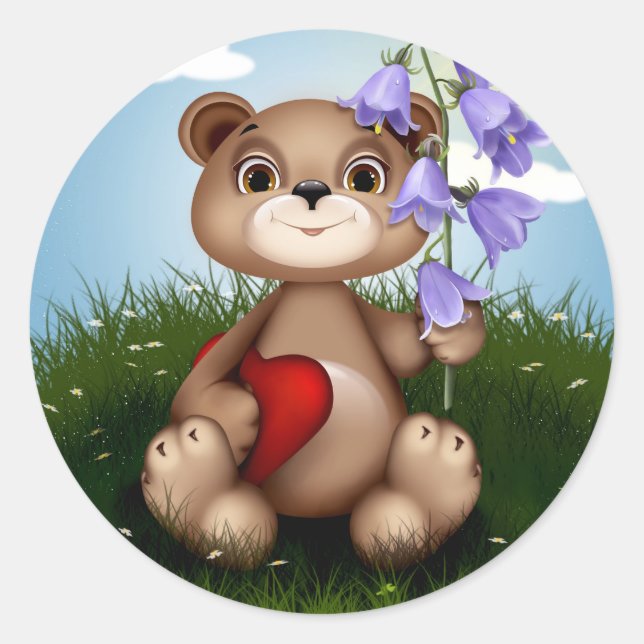 Adesivo Bear Holding Bouquet Flower-30926 (Frente)