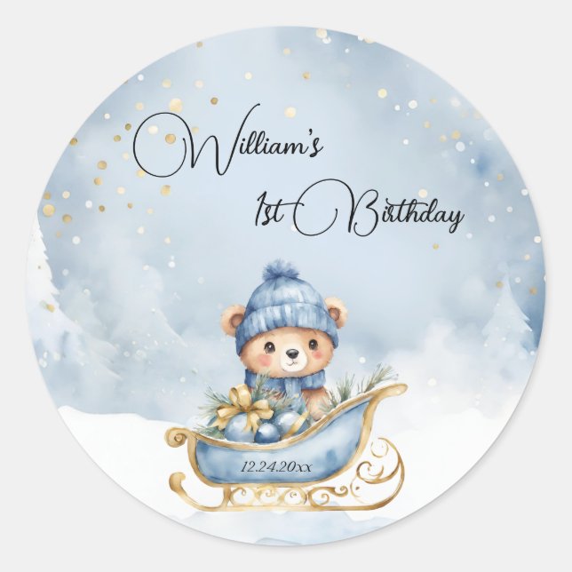 Adesivo Bear Natal Um Primeiro Aniversário Inverno (Frente)