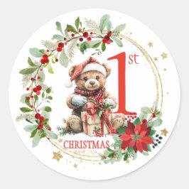 Adesivo Bear Poinsettia Foliage Bebê Primeiro Natal