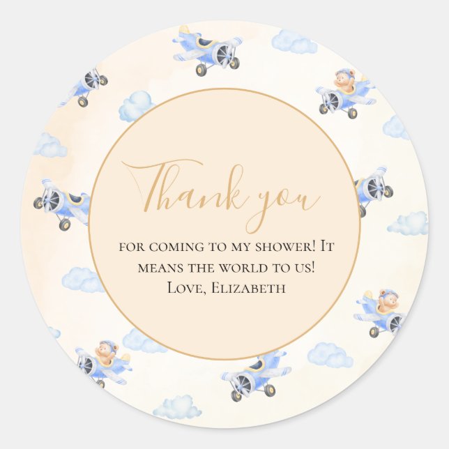 Adesivo Bearly Wait  Watercolor Bear & Plane Thank you (Frente)