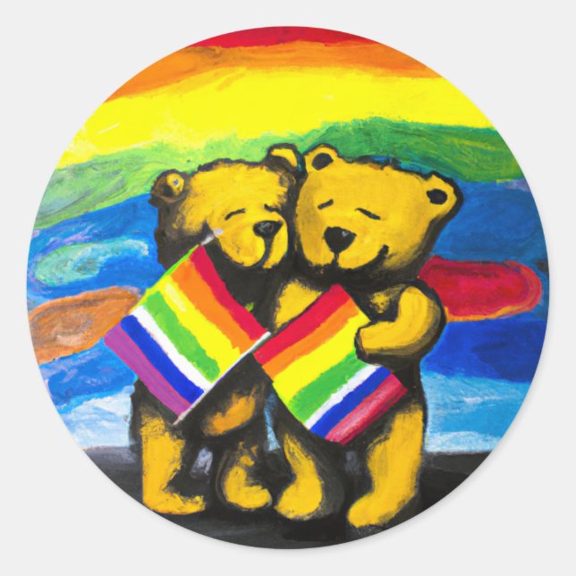 Adesivo Bears Love Casal LGBT Sinalizador do arco-íris (Frente)