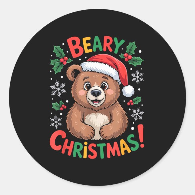 Adesivo Beary Christmas Cute Bear Santa Funny Holiday  (Frente)
