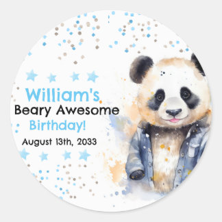 Adesivo Beary Incrível Boys Watercolor Panda Birthday