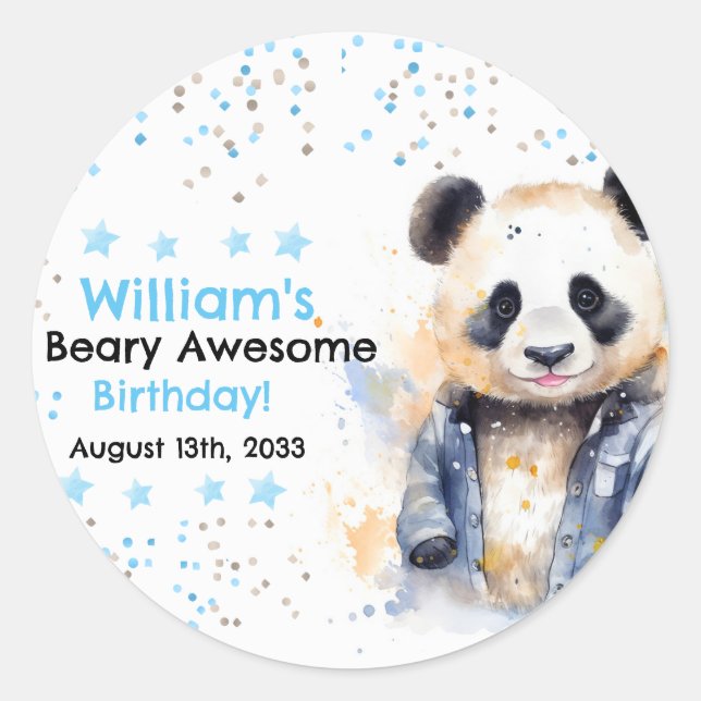 Adesivo Beary Incrível Boys Watercolor Panda Birthday (Frente)
