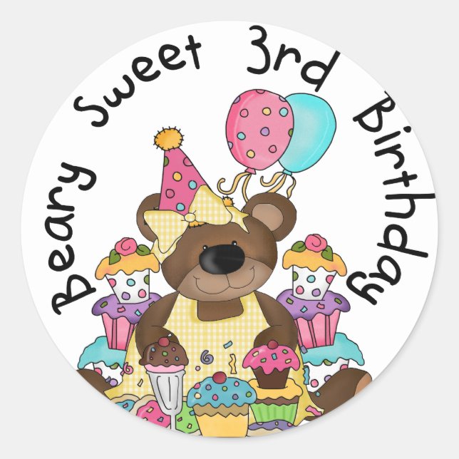 Adesivo Beary Sweet aniversário de 3 anos Camisetas e pres (Frente)