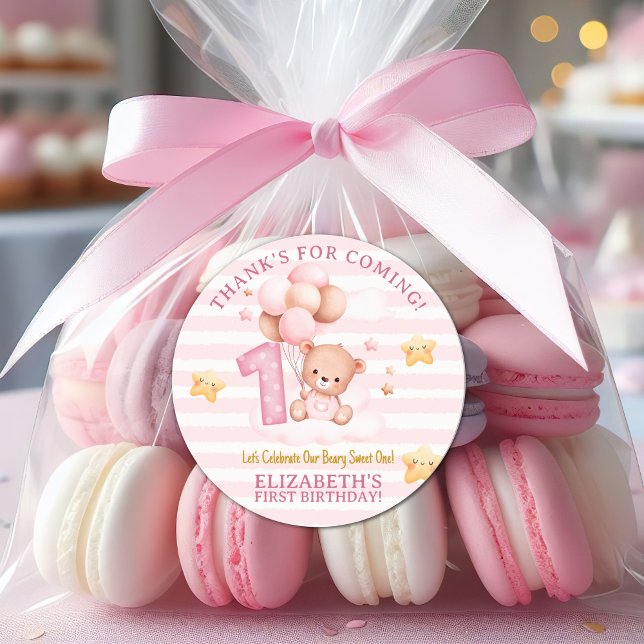 Adesivo Beary Sweet One Birthday Stickers | Pink Boho Bear (Criador carregado)