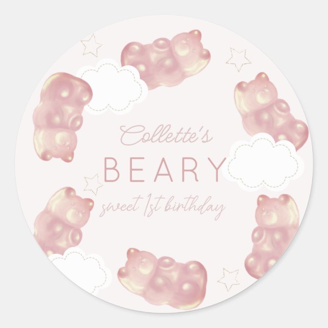 Adesivo Beary Sweet Pink Gummy Bear Girl Aniversário (Frente)
