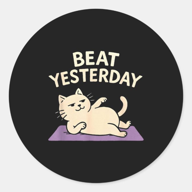 Adesivo Beat Yesterday Funny Cat Yoga Mat  (Frente)