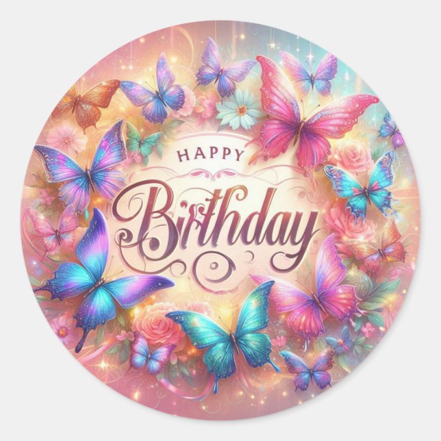 Adesivo Beautiful Birthday Sticker Butterfly Design (Frente)