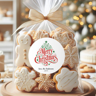 Adesivo Beautiful Calligraphy Merry Christmas Tree Custom