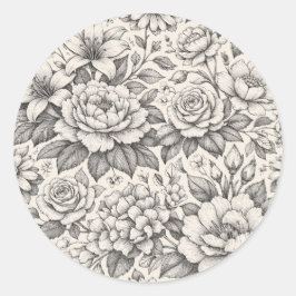 Adesivo Beautiful Charcoal Black and White Flowers Classic