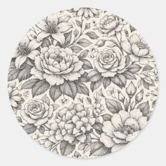 Adesivo Beautiful Charcoal Black and White Flowers Classic