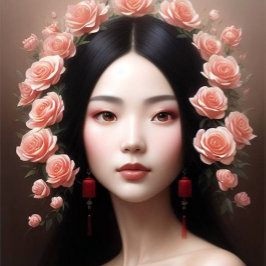 Adesivo Beautiful Chinese woman with roses aiart