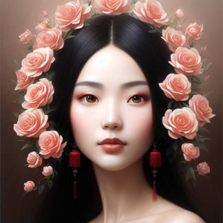 Adesivo Beautiful Chinese woman with roses aiart