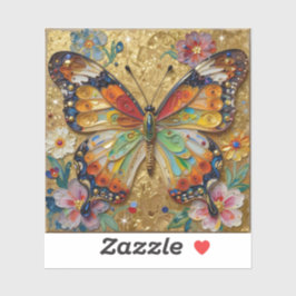 Adesivo Beautiful Impasto Butterfly and Flowers  