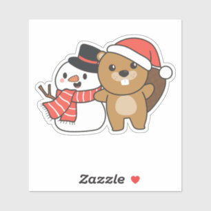 Adesivo Beaver Com Neve No Inverno No Natal