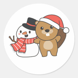 Adesivo Beaver Com Neve No Inverno No Natal