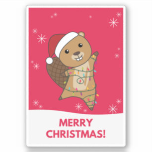 Adesivo Beaver Feliz Natal Animais de inverno Beavers S