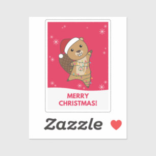 Adesivo Beaver Feliz Natal Animais de inverno Beavers S