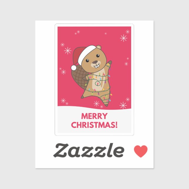 Adesivo Beaver Feliz Natal Animais de inverno Beavers S (Folha)